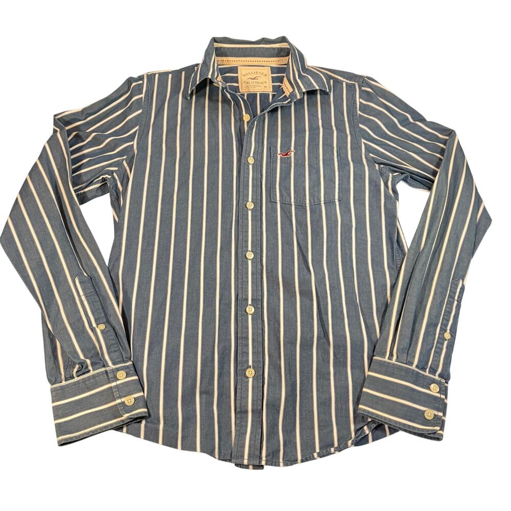 Hollister Mens blue and white striped button down heavyweight. Size M. beach